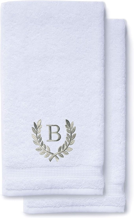 Decorative and Monogrammed Hand Towels for Bathroom Kitchen Makeup | Personalized Gift for Wedding-Bridal | Roman Font Custom Luxury Turkish Towel | Spa Collection, Oversized, 16 X 30 Inch, Set of 2