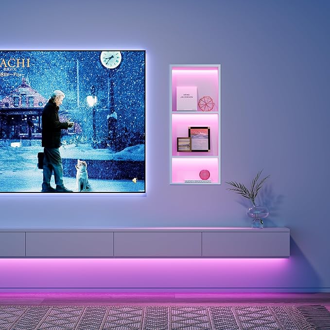 3-Tiers 12x30 Inch Wall Niche with RGB LED Light Strips, White Shower Niche Cabinet, Stainless Steel Bathroom Shelf, NO Tile Needed Recessed Storage Organizer Waterproof