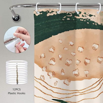 Boho Shower Curtain 72Wx72H Modern Bohemian Abstract Tropical Green Leaves Plant Palm Mid Century Botanical Minimalist Bathroom Decor Geometric Arch Bath Curtain Fabric Polyester 12 Pack Hook