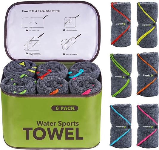 4Monster 4 Pack Microfiber Camping Towel Quick Dry, Super Absorbent Travel Towel with Waterproof Bag, Lightweight Boat Towel for RV, Sport, Gym, Beach, Pool, Swim,Family Trip