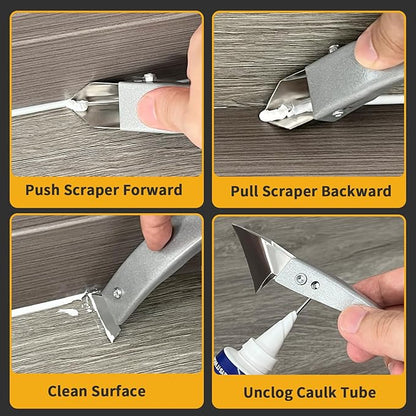 Caulking Tool-Caulk Remover Tool Kit,Grout Removal Tool,Silicone Bathroom Caulk Finishing Tool with Stainless Steel Scraper and Metal Handle for Bathroom,Kitchen,Bathtub,Sink Joint,Window