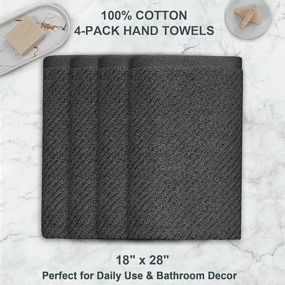 VOOVA & MOVAS Gray Hand Towels for Bathroom, Large 18" x 28" - 100% Cotton | Thick | Quick Dry | Lightweight | Absorbent | Soft, Hand Towels Set of 4, Bathroom Essentials, Dark Grey