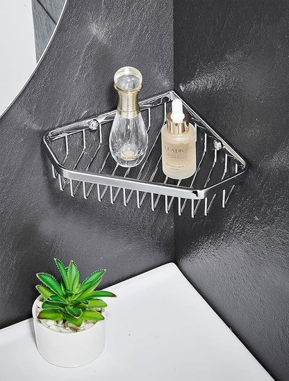 Corner Shower Caddy Basket,Shampoo Holder for Shower Wall,Inside Shower Shelf Bathroom Organizer,Solid Brass Material in Polished Chrome