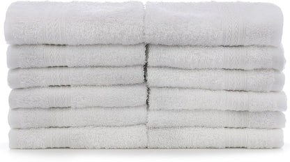 Eco Cotton Washcloths - White - Dobby Border - Set of 12