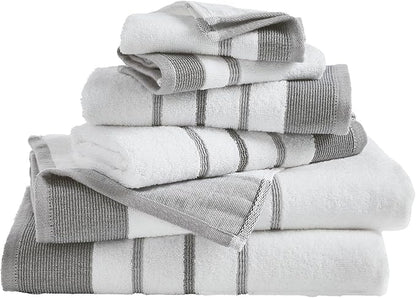 Decorative Bath Towel Set - Luxury Cotton 6 Piece Towel Set - 2 Bath Towels, 2 Hand Towels, 2 Washcloths - Luxurious, Ultra-Soft, Durable Towels for Bathroom Decor (Dark Grey / Light Grey)
