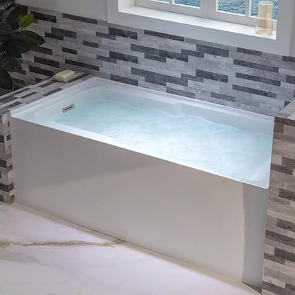 WOODBRIDGE 60" Acrylic Rectangular Alcove Soaking Bathtub in White with Left Drain, Chrome pop-UP Drain Included BA6030L
