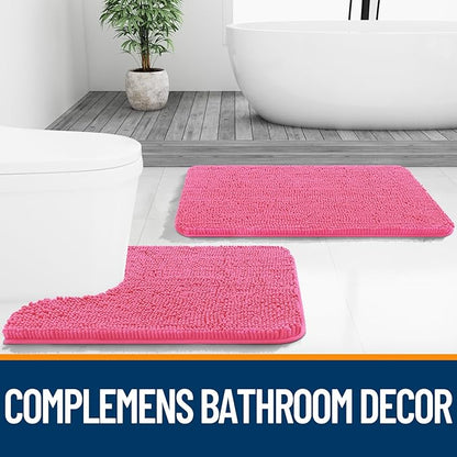 OLANLY Bathroom Rugs 40x32, Extra Soft Absorbent Chenille Bath Rugs, Rubber Backing Quick Dry, Machine Washable Bath Mats for Bathroom Floor, Tub and Shower, Home Decor Accessories, Hot Pink