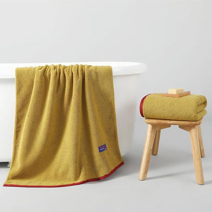 REDKISS 2 Pack 100% Cotton Bath Towels with Luxury Embellished Border Design, Oversized 27 x 54 Inches & 600 GSM Ultra Soft Bath Towel Set, Quick Dry Towels for Bathroom, Gym, Hotel, Mustard Yellow