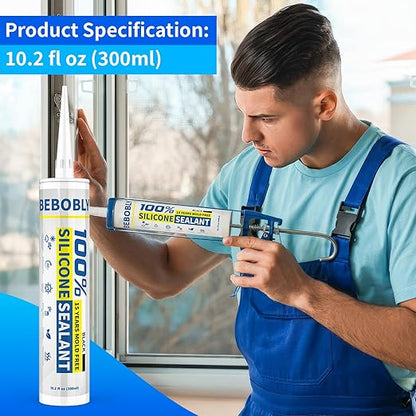 Black Silicone Caulk & Sealant, 100% Waterproof Silicone Caulking, Silicone Sealant Caulking for Kitchen, Bathroom, RV, Interior & Exterior Use, Shrink & Crack Proof, 10.2 FL. OZ/300ML, 4 Pack