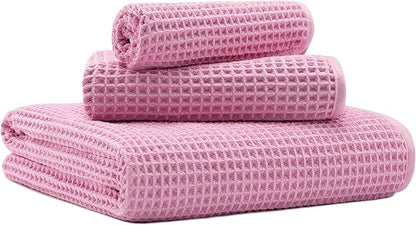 New Microfiber Waffle Bath Towels, 3 Pieces, Oversized, Soft, Absorbent, Fast Drying, Lint Free, Includes Bath, Face and Hand Towels