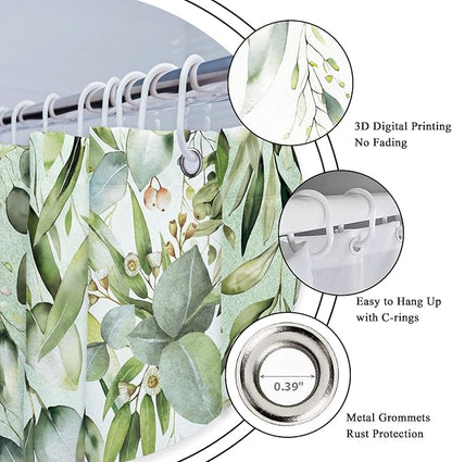Riyidecor Colorful Floral Flowers Shower Curtain for Bathroom Decor 72Wx72H Spring Watercolor Leaves with Floral Plants Botanical Rustic Art Printed Fabric Polyester Waterproof 12 Pack Plastic Hooks