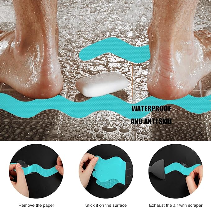 Anti Slip Shower Stickers, Adhesive Decals Safety Strips Scraper for Bath Tub, Shower, Stairs, 24 Pieces (Blue)