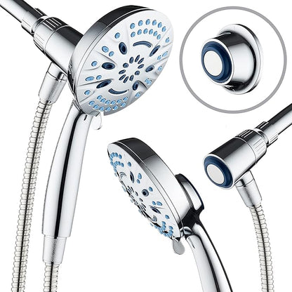 Magneton High-Pressure 8-mode Handheld Shower Head with Magnetic Guidance Docking System - 2 Magnetic Brackets, 5 inch Face, Hygienic Jets, 6 ft. Stainless Steel Hose/All Chrome Finish