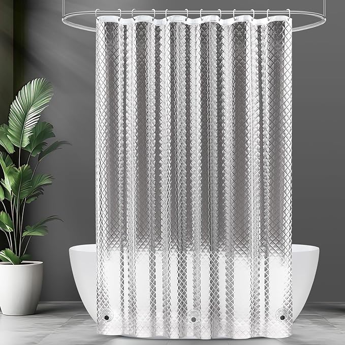 UFRIDAY 78 inch Long Plastic Clear Shower Curtain Liner,Waterproof Shower Liner Transparent 3D Water Cube Bath Curtain 72x78 inches See Through Shower Curtains Liner Clear with 3 Strong Magnets