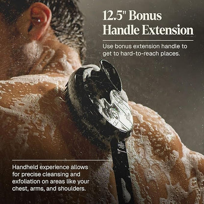 Black Wolf Silicone Body Scrubber & Exfoliator - Vibrating Loofah Shower Scrubber Brush with Handle Extension for Back - Deep Cleaning & Exfoliating Body Scrub - Bath Hygiene Essentials - Men & Women