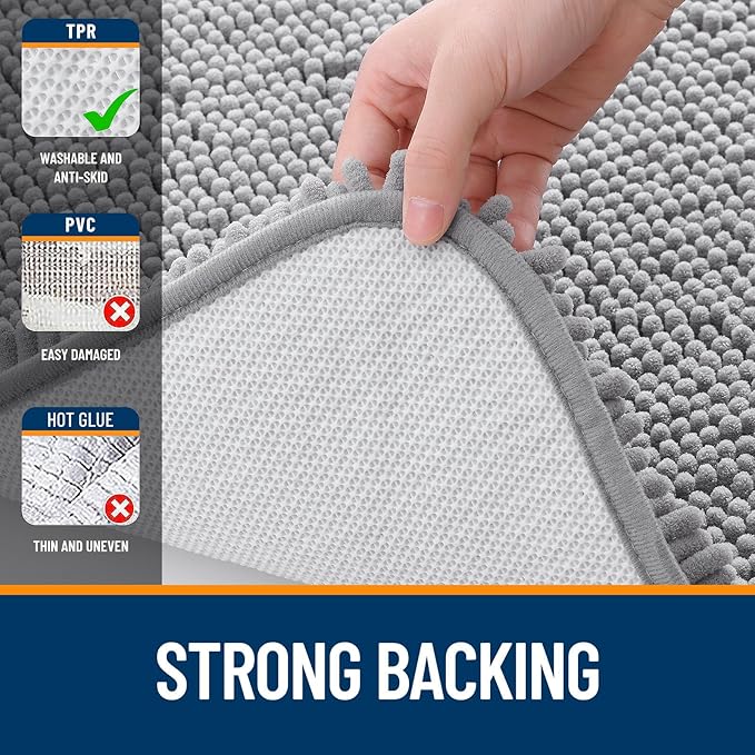 OLANLY Bathroom Rugs Sets 2 Piece, Soft Absorbent Chenille Bath Mats and U-Shaped Contour Toilet Mat Area Rug Set, Machine Washable Bath Carpet, Home Decor Accessories(36"x24"+24"x20", Grey)