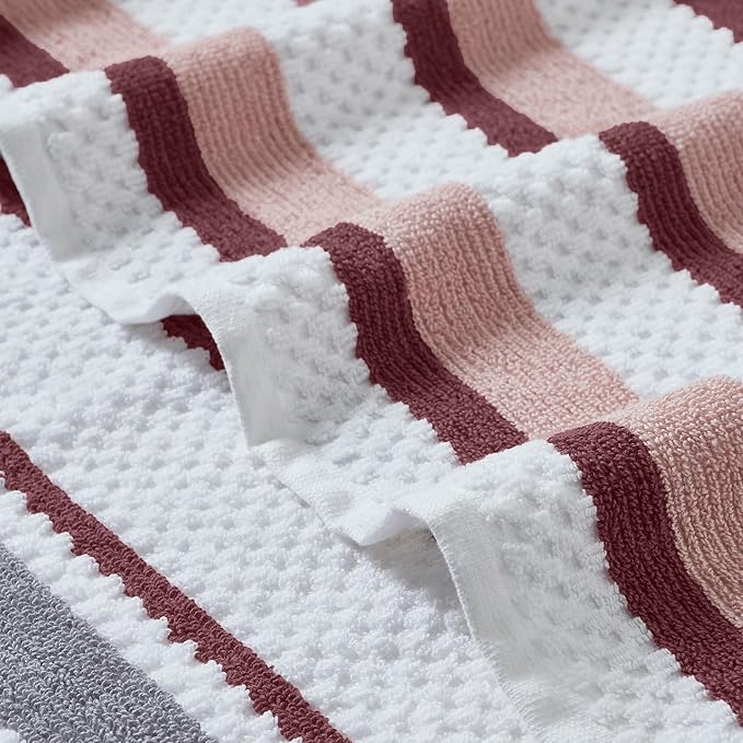 Modern Threads Pax 6-Piece Reversible Yarn Dyed Jacquard Towel Set - Bath Towels, Hand Towels, & Washcloths - Super Absorbent & Quick Dry - 100% Combed Cotton, Rosewood