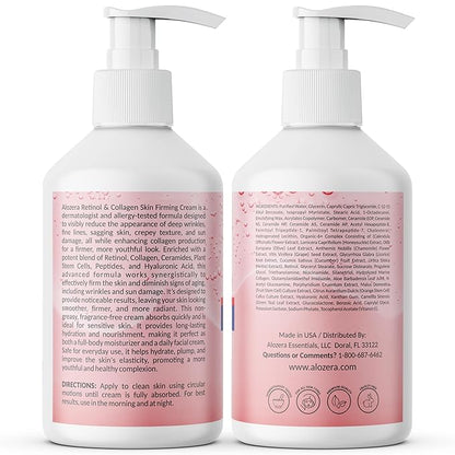 Alozera Skin Firming Retinol Collagen Body Lotion with Stem Cells for Aging Skin and Wrinkles, Non-Greasy, Lightweight Moisturizer, Fragrance-Free, 16.9 oz 2-Pack