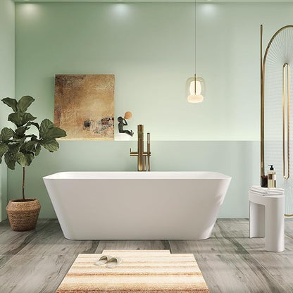 67" Premium Solid Surface Stone Resin Freestanding Bathtub, Matte White Stand Alone Soaking Tubs with Overflow and Pop-up Drain