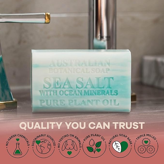 Australian Botanical Soap Variety Pack Includes 4 Valencia Orange and 4 Sea Salt Soap for Face, Hands and Body, Enriched with Shea Butter, Ocean Minerals and Vitamin C