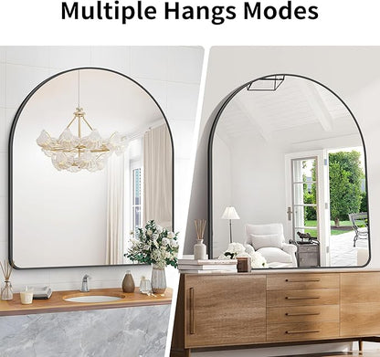 GLASHOM Arched Bathroom Mirror, 40"x48" Black Arched Mirror for Bathroom, Wall Mounted Mirror, Black Vanity Wall Mirror w/Metal Frame for Bedroom, Entryway, Living Room, Vertically Hanging