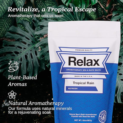 Relax Spa & Bath, Epsom & Dead Sea Salts, Aromatherapy Bath Salts for Hot Tub, Bath, or Spa, Infused with Magnesium, Tropical Rain Scent