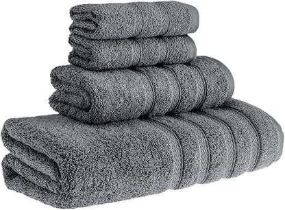 HALLEY Turkish Towels Set (4 Pieces) 650 GSM Highly Absorbent Super Soft 100% Cotton - 1 Bath Towel 1 Hand Towel 2 Washcloths (Darkgray)