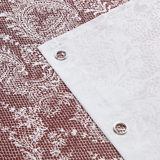 Chantilly Lace Shower Curtain - Heavyweight Polyester, Burgundy to White Ombre Design, 72" W x 72" H