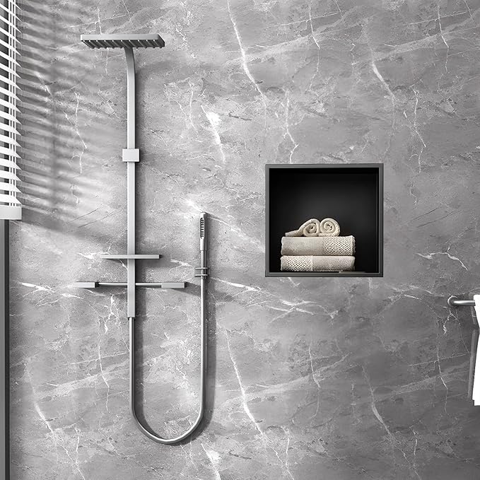 SaniteModar Shower Niche, Stainless Steel Shower Niche 12" X 12" No Tile Needed, Recessed for Bathroom Storage, Matte Black (Matte Black, 12x12)