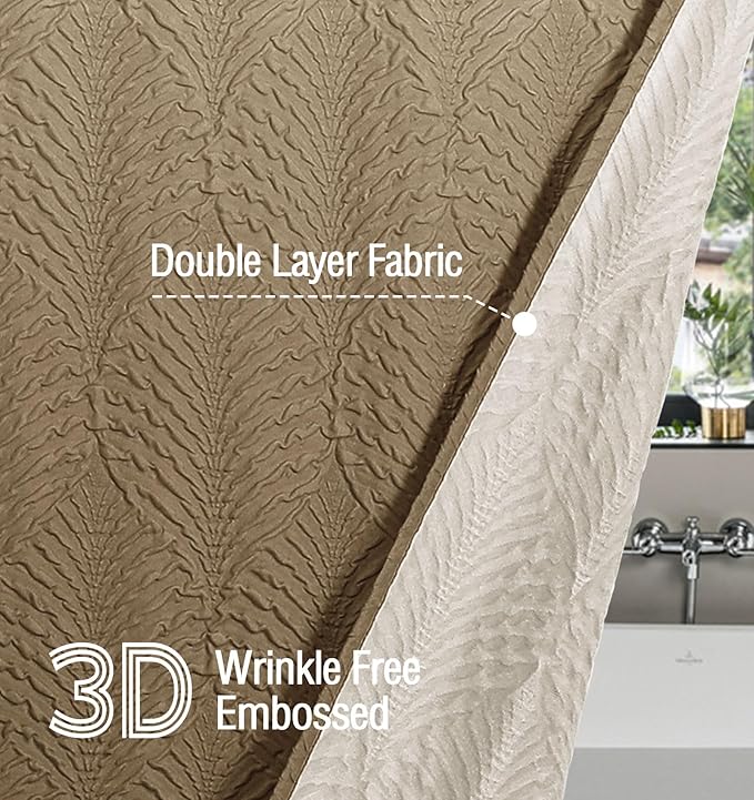 Gibelle Ombre Brown Shower Curtain for Bathroom, 3D Embossed Textured Fabric Shower Curtain, Modern Farmhouse Chic Soft Cloth Shower Curtain Set with Hooks, 72x72