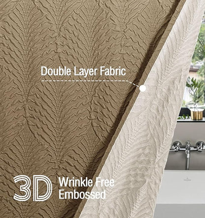 Gibelle Ombre Brown Shower Curtain for Bathroom, 3D Embossed Textured Fabric Shower Curtain, Modern Farmhouse Chic Soft Cloth Shower Curtain Set with Hooks, 72x72