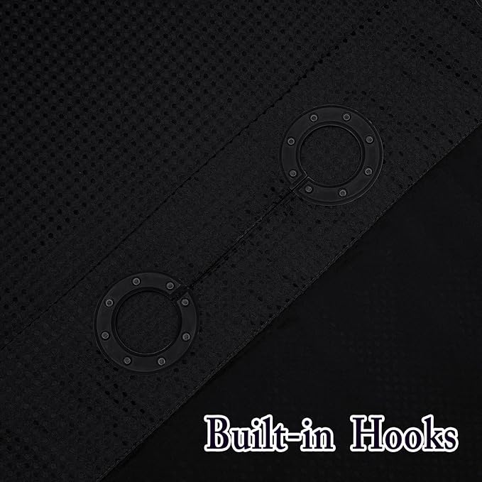 Gibelle Extra Long Shower Curtain 72x86, Waffle Weave Bathroom Shower Curtain with Snap-in Fabric Liner Set, No Hooks Needed, Hotel Style with Mesh Top Window, Black