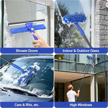 Wontolf 79'' Window Squeegee Cleaner Tool with Extension Pole, 4-in-1 Rotatable Streak-Free Squeegee for Window Cleaning Kit with Storage Bag, for Home, Indoor/Outdoor Windows, Car, Glass, Shower