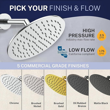 HammerHead Showers Solid Metal Round 8 Inch Rainfall Shower Head, High Flow Shower Head Optimized for Pressure, Brushed Gold, 2.5 GPM