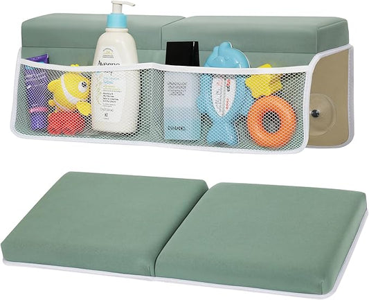 Comfortable Baby Bath Kneeler and Elbow Rest Pad Set, Thick Memory Foam Bath Kneeling Pad with Elbow Support, Baby Bathtub Cushion with Toy Organizer, Non-Slip for Infant or Toddler Bathing