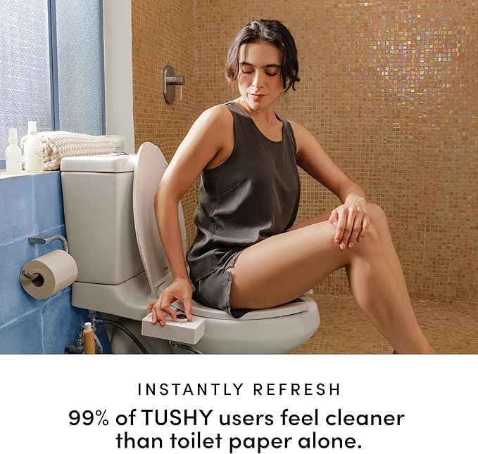 TUSHY Classic 3.0 Bidet Toilet Seat Attachment - A Non-Electric Self Cleaning Water Sprayer with Adjustable Water Pressure Nozzle, Angle Control & Easy Home Installation (Bamboo Knob)