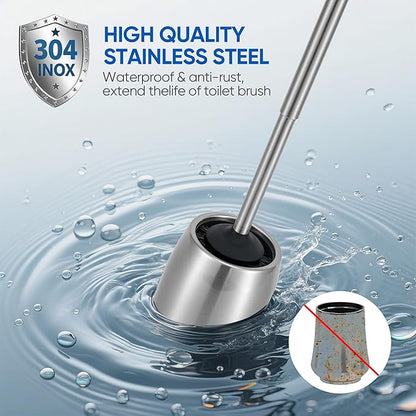 Toilet Brush and Holder Set Stain Nickle Stainless Steel 12In Handle BristlesToilet Bowl Brush Cepillo para Baños Bathroom Brushes Cleaning Brush with Case Anti-Rust Brushed Silver