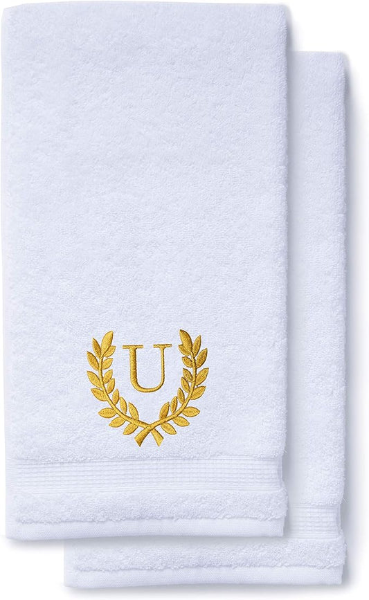 Decorative and Monogrammed Hand Towels for Bathroom Kitchen Makeup | Personalized Gift for Wedding-Bridal | Roman Font Custom Luxury Turkish Towel | Spa Collection, Oversized, 16 X 30 Inch, Set of 2
