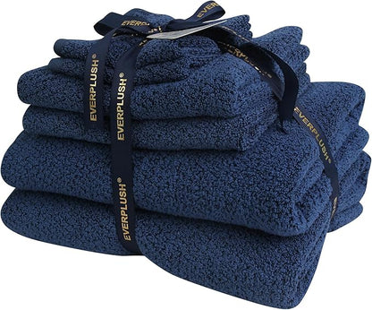 Everplush Diamond Jacquard 6 Pieces Bath Towel Set, Luxury Super Soft Oversized everplush Towels, Highly Absorbent everplush Diamond Jacquard Quick Dry Bath Towel for Bathroom Navy Blue Towel Set