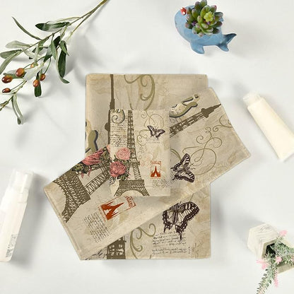 Vintage Butterfly Paris Eiffel Tower 3 Piece Towel Bathroom Sets, 1 Bath Towel, 1 Washcloth, 1 Hand Towel, Cotton Fast Dry Soft Absorbent Towel Set for Home Kitchen Family