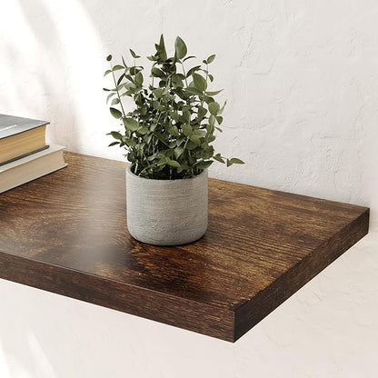 Wall Shelf Set of 3, Rustic Brown Floating Shelves 24 in W x 10 in D x 1 in H, Wooden Floating Wall Shelf with Invisible Brackets for Living Room/Bedroom/Bathroom/Kitchen Storage and Decor