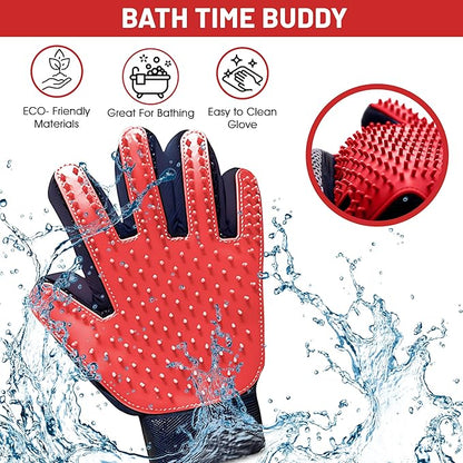 Upgrade Pet Grooming Gloves, Grooming Gloves for Dogs, Cats, Rabbits & Horses with Long and Short Hair, Efficient Pets Hair Remover Mittens - 1 Pair (Red)