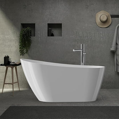 67" Free Standing Tub, Acrylic Freestanding Bathtub, Modern Soaking Tub with Integrated Overflow and Drain, White Bathroom Fixture, Stand Alone Bathtub, CUPC Certified
