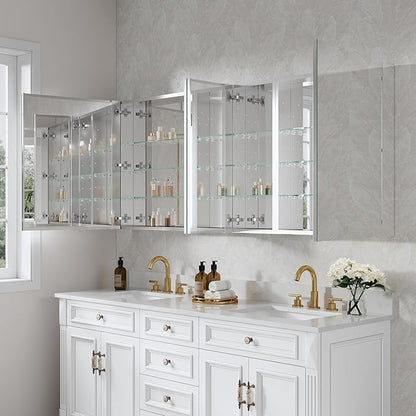 WELLFOR 72" x 30" Rectangle Medicine Cabinet Mirror, Surface Mount or Recessed Medicine Cabinet with Tempered Mirror, Anodized Chrome Aluminum Frame, Bathroom Mirror with Storage