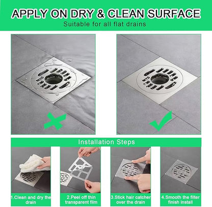 60 Pack Disposable Shower Drain Hair Catcher Mesh Stickers, Square 3.93 Inches, Suitable for Drain Strainers in Bathrooms, Bathtubs, Kitchen Sinks, Washbasins.