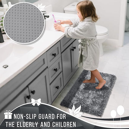 Yimobra Chenille Bathroom Rugs Non Slip, Extra Thick Soft Absorbent Bath Rug 31.5x20 Inch, Machine Washable Quick Dry Bath Mat for Bathroom Floor, Tub and Shower, Home Decor Accessories, Silver