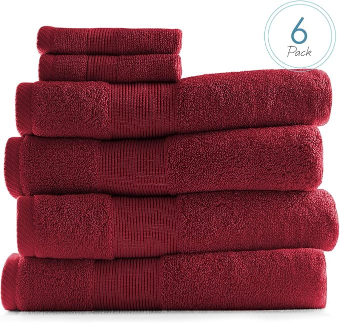 Hearth & Harbor Bath Towels for Bathroom - 100% Ring Spun Cotton Luxury Bathroom Towels - Ultra Soft & Highly Absorbent, Bath Towels Set of 6 - Burgundy Red