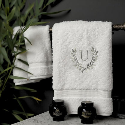 Decorative and Monogrammed Hand Towels for Bathroom Kitchen Makeup | Personalized Gift for Wedding-Bridal | Roman Font Custom Luxury Turkish Towel | Spa Collection, Oversized, 16 X 30 Inch, Set of 2