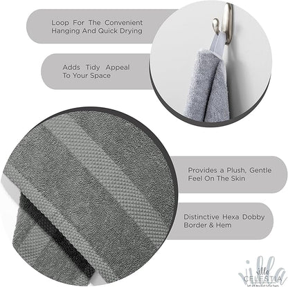 100% Cotton Bath Towel Set of 18-4 Bath Towels, 6 Hand Towels, 8 Wash Cloths, Sustainable, Soft, Highly Absorbent, Combed Cotton 18 Piece Set for Hotels, Spa, Bathroom, Dorm, Grey
