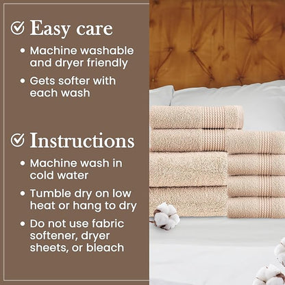 HALLEY Turkish Cotton Towels (Set of 8) 2 Bath Towels 2 Hand Towels 4 Washcloths, Super Soft Highly Absorbent 100% Cotton Towels for Bathroom and Kitchen for Mother’s Day (Tan)